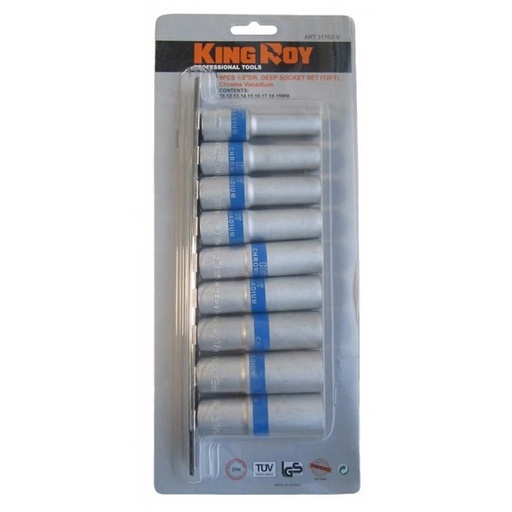 [KR317619] ⬡ Ilgų galvučių rinkinys 1/2" 9 vnt. 6-briaunės (KR317619, KINGROY)