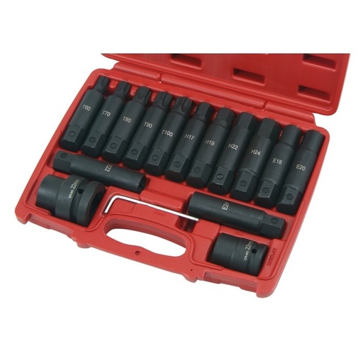 [SW1016] ⬡ 3/4" + 1" Smūginių antgalių rinkinys (TORX, E-TORX, HEX) 16vnt. (SW1016, ELLIENT TOOLS)