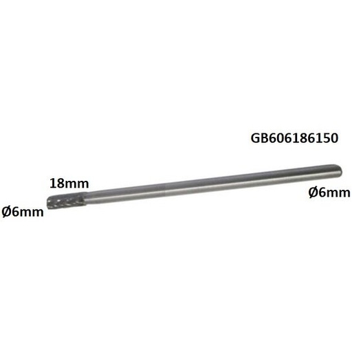 [GB606186150] ⬡ Long carbide rotary burr shape B cylinder (ZYAS) with end cut Ø6 x 18mm (GB606186150)