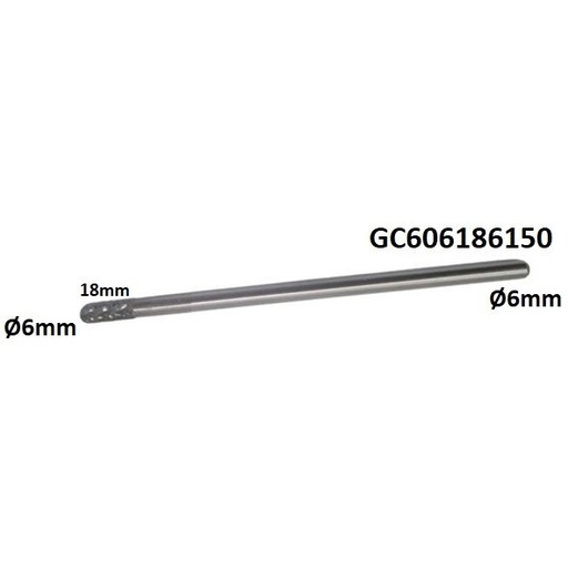 [GC606186150] ⬡ Long carbide rotary burr shape C ball nosed cylinder (WRC) Ø6 x 18mm (GC606186150)
