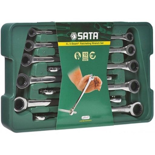 [S08016] ⬡ Combination gear wrenches X-Beam set 10pcs. (8-19) (S08016, SATA)