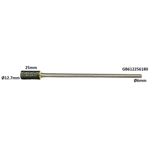 [GB612256180] ⬡ Long carbide rotary burr shape B cylinder (ZYAS) with end cut Ø12.7 x 25mm (GB612256180)