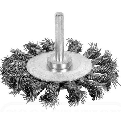 [YL220075] ⬡ Twisted knot wheel brush with shaft, 75mm (YL220075)