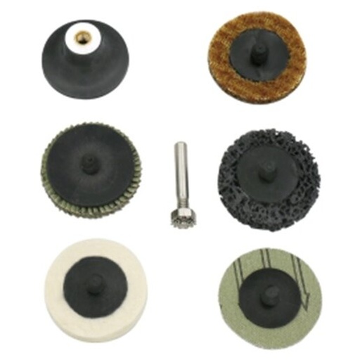 [SP53] ⬡ Paviršiaus paruošimo rinkinys (7 vnt.) 2" 50 mm su kotu 1/4" (SP53, HYMAIR)