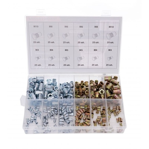 [KD10486] ⬡ Threaded rivet nuts M3-M10, aluminium and steel, 300 pcs (KD10486)