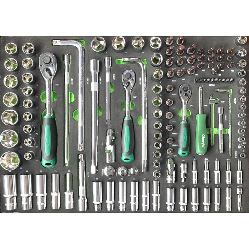 [CL106201] ⬡ 1/4" + 3/8" + 1/2" galvučių rinkinys 127 vnt. dėkle (CL106201, CHANGLU TOOLS)