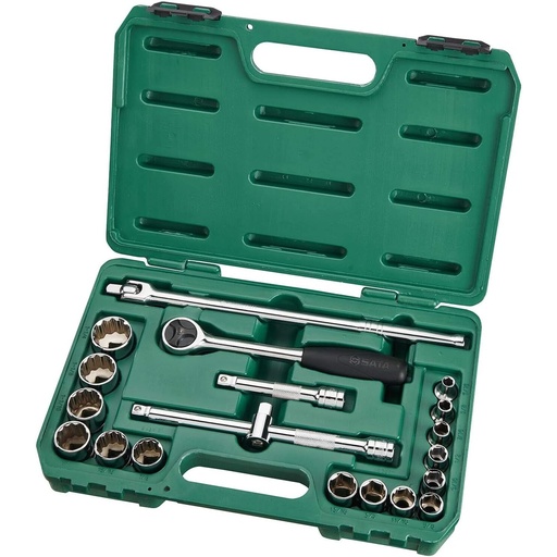 [ST09087SJ] ⬡ 1/2" Dr. Socket set 20pcs 6pt+12pt (5/16'-1-1/4') (S.A.E.) (ST09087SJ, SATA)