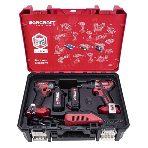 [XCUBE030] ⬡ Cordless drill-driver and impact driver set WORCRAFT 20V Li-ion (XCUBE case) (XCUBE030, WORCRAFT)