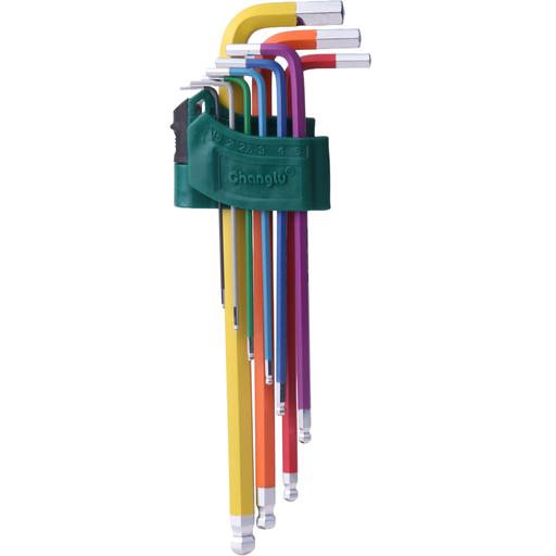 [CL402112] ⬡ L-Handle Hex key extra long colored ball point set 9pcs (1.5-10mm) (CL402112, CHANGLU TOOLS)