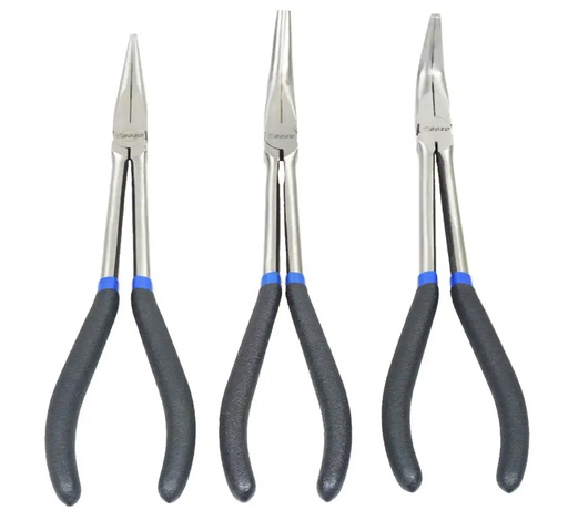[07-00-50] ᴿᴰ Long-reach pliers set BOXO, 3 pcs: straight, bent, round (07-00-50, BOXO)