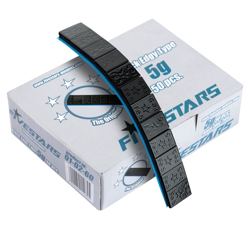 [01-02-60] ᴿᴰ Adhesive wheel weights FIVE STARS Edgy, juodi, 12×5 g, 50 pcs (01-02-60, FIVE STARS)