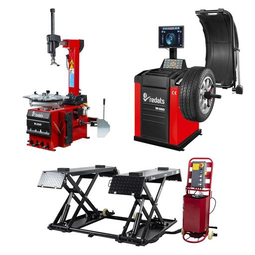 [RD-SET-PRO] Padangų serviso komplektas PROFESSIONAL — mobilus keltuvas, M-250F montavimo ir W-680 balansavimo staklės